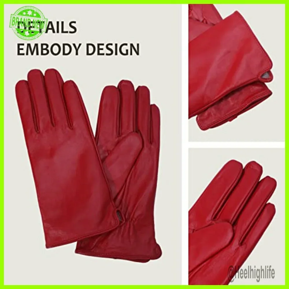 Women's Touch Screen Leather Gloves with Cashmere Lining for Winter Warmth